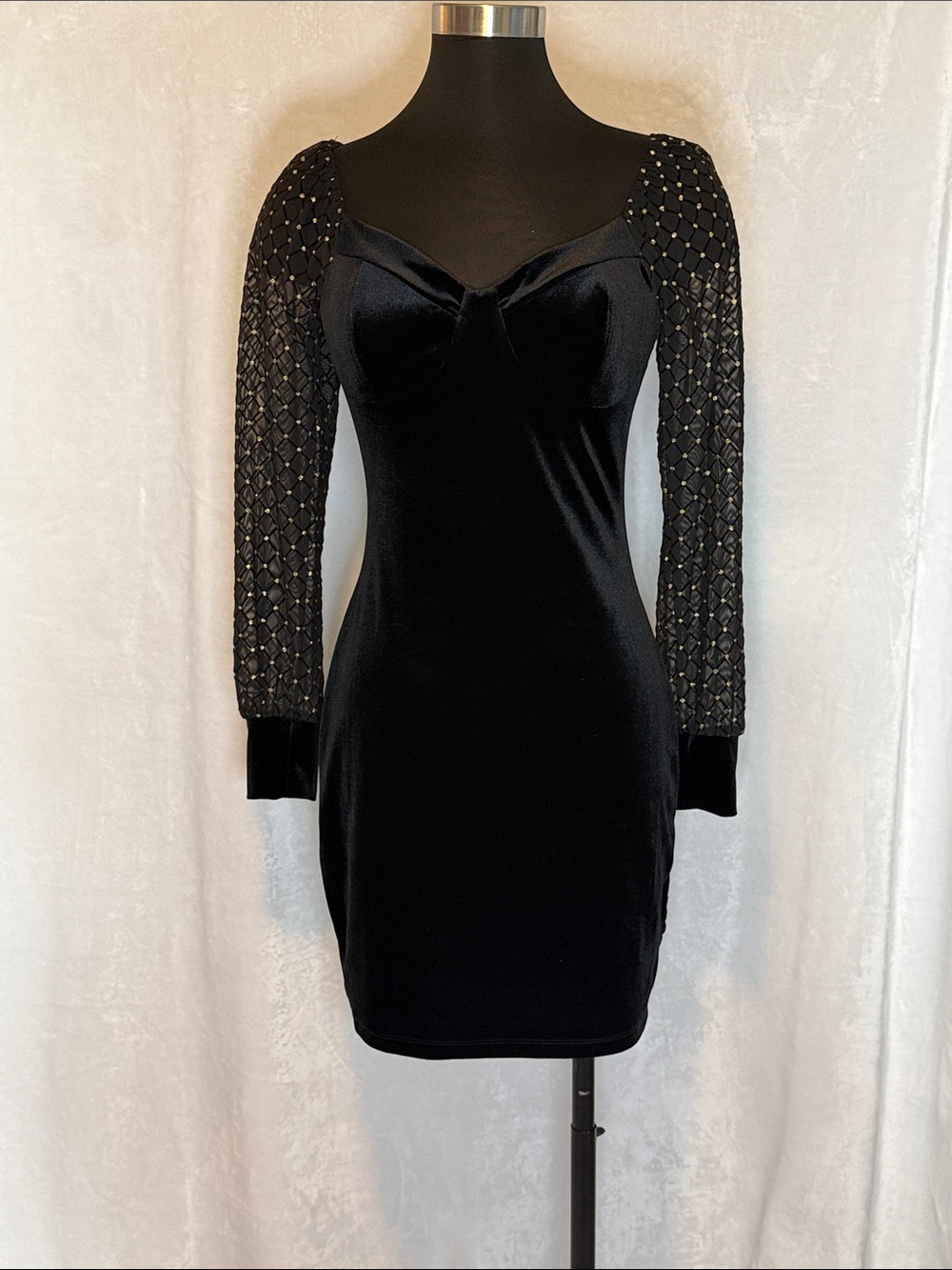 Black Velvet Long-Sleeve Cocktail Dress